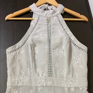 Grey halter toe-neck fluted maxi dress